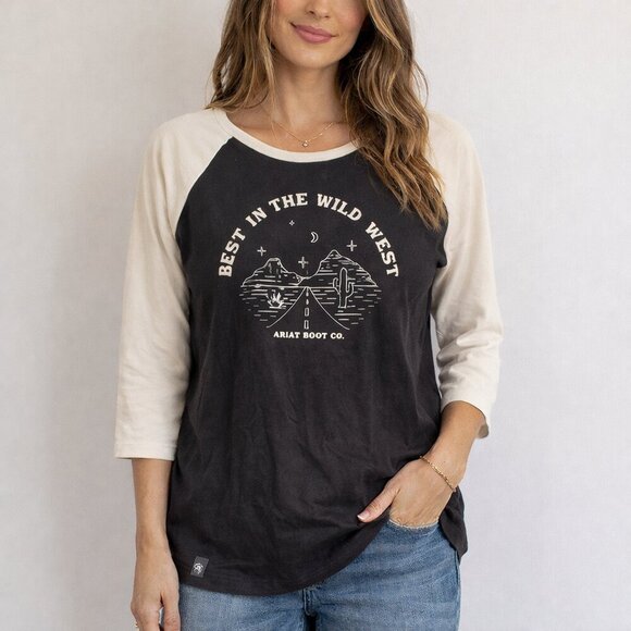 Ariat Tops - Ariat "Best In The Wild West" Baseball Tee Western Graphic Shirt Women’s L
